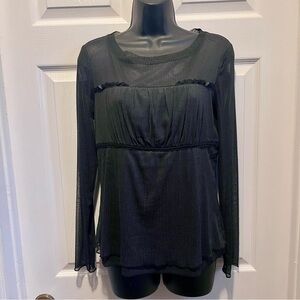 Terra Nostra Top Blouse Mesh Black Shirt Small Women long sleeve pattern goth